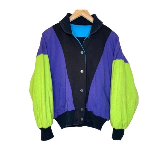VTG 80’s 90’s color block reversible bomber jacket medium - Picture 5 of 16